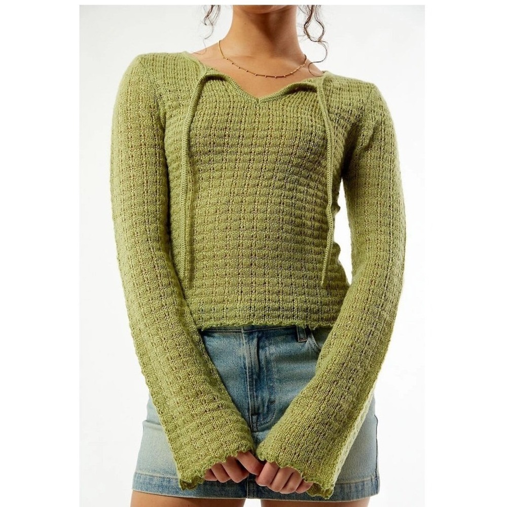 PacSun Diana Open Knit Pointelle Sweater Green Forest Fairy Cottagecore - Medium